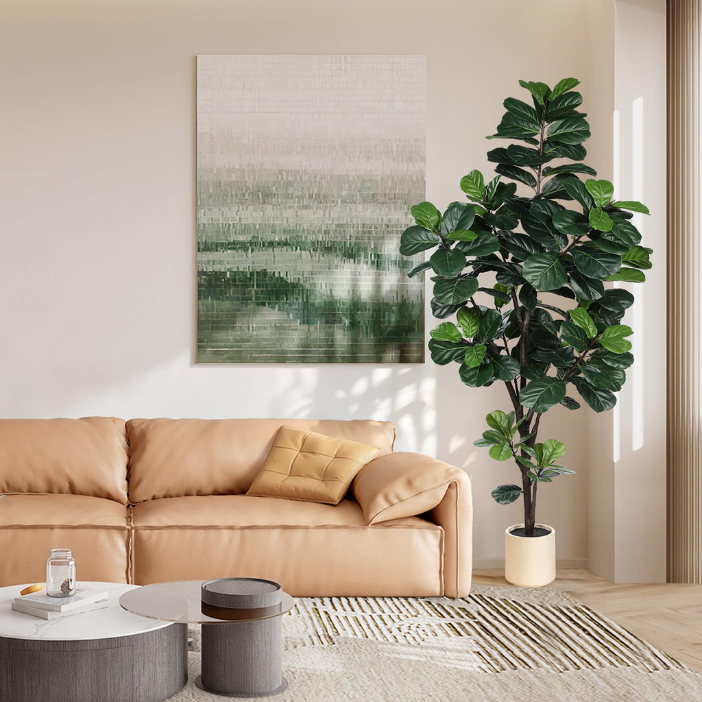 Faux Fiddle Leaf Fig Tree 7ft with Sturdy White Planter