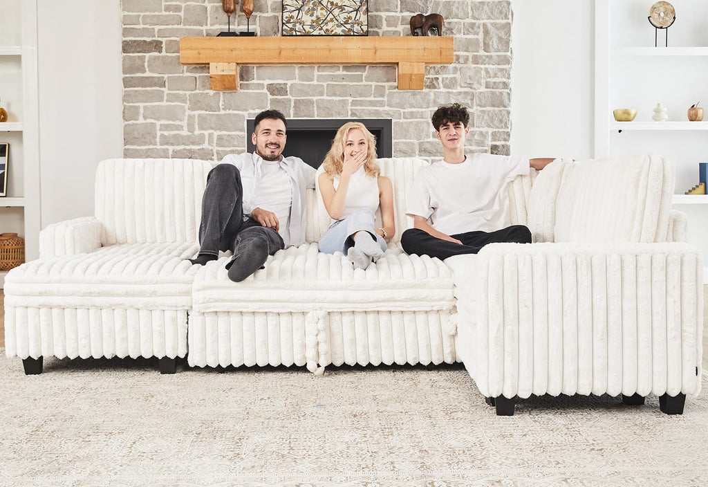 Corduroy Sleeper Sofa Bed with Storage Chaise Modular Sectional Sofa Couch with Pull Out Bed L Shaped Sectional