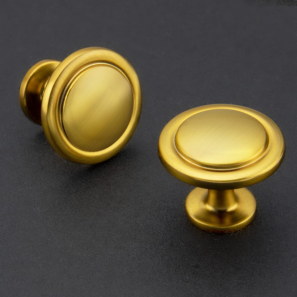 Brushed Brass Round Cabinet Knobs,Zinc Pulls,1-1/4 Inch,60 Pack