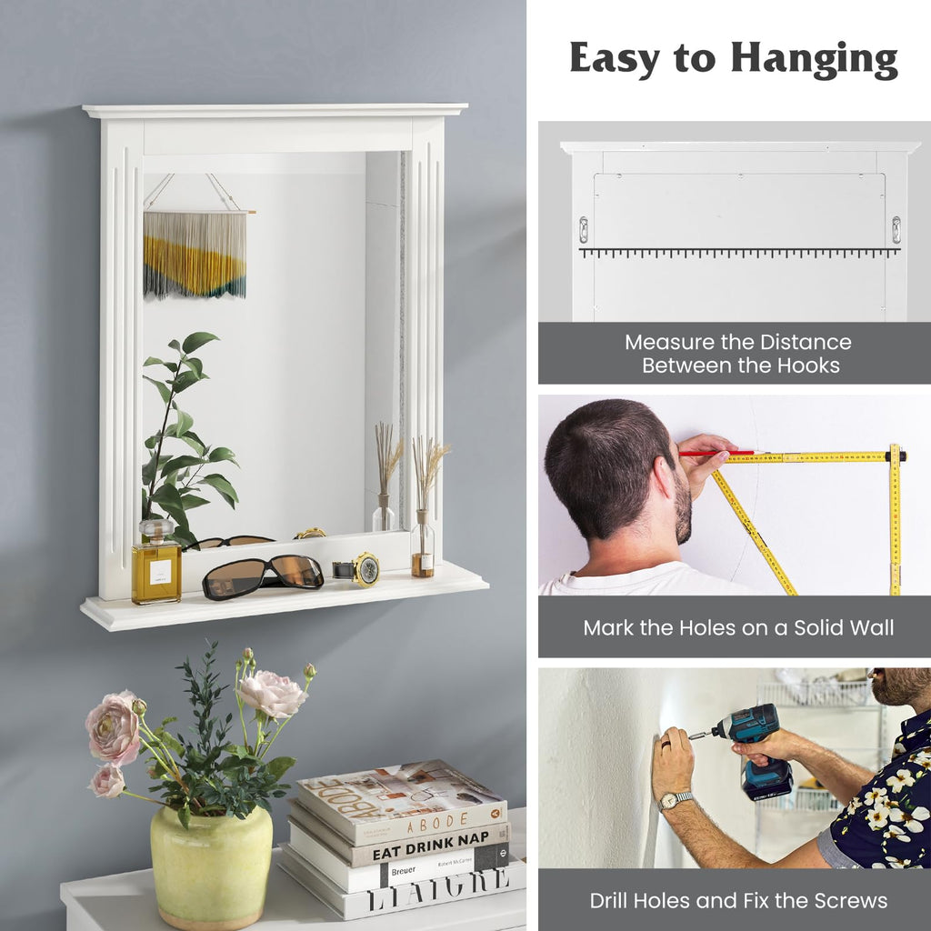 Wall Mounted Bathroom Mirror with Built-in Storage Shelf