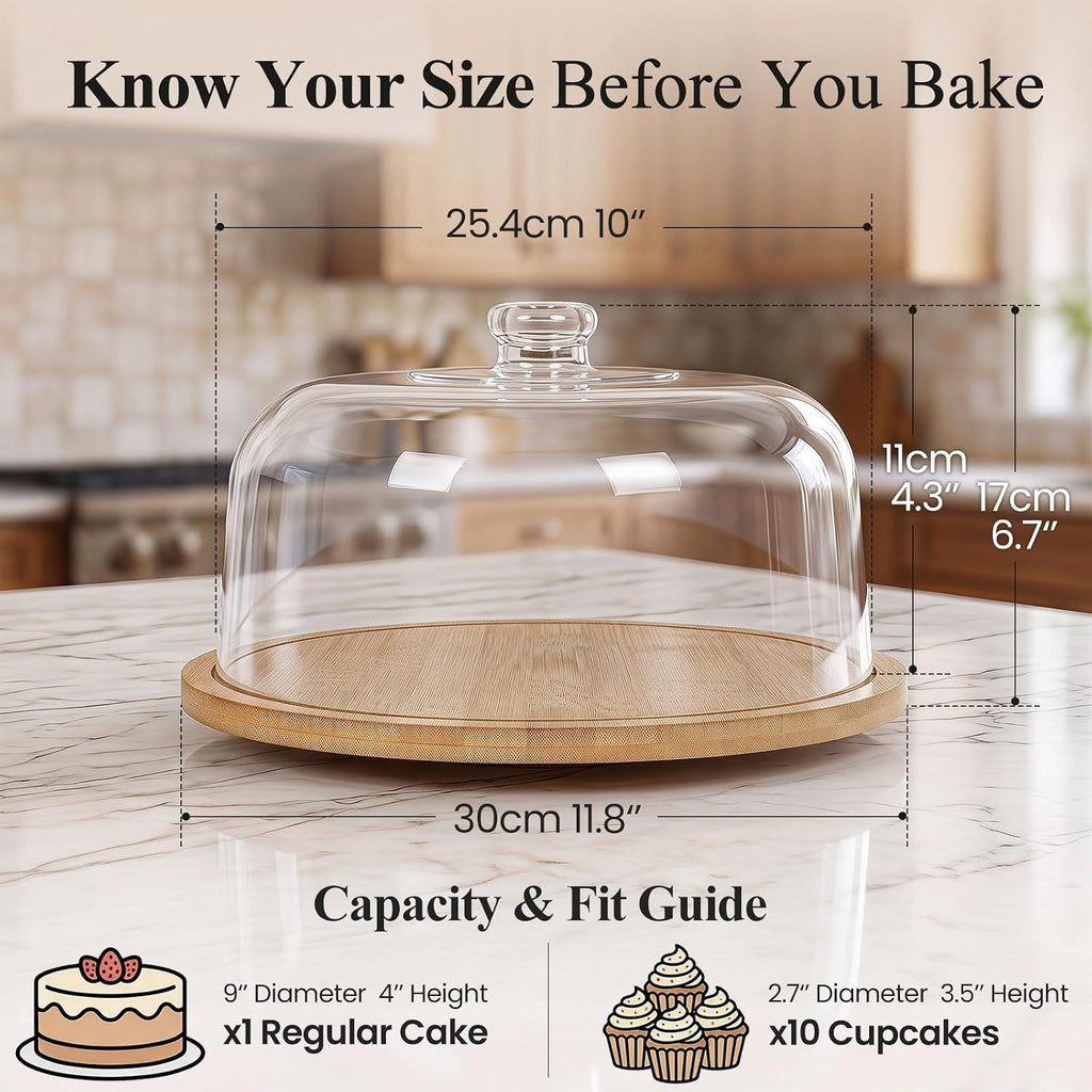 2 IN 1 Cake Stand with Dome Lid,360° Rotation,12" Round Cake Holder