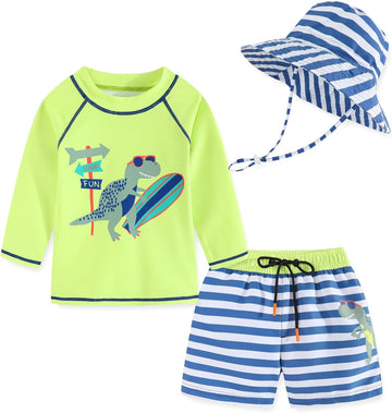 Toddlers and Baby Boys' Piece Rashguard Sets Swimsuits Sets with Hat Surfing Swimwear Sunsuit UPF 50+