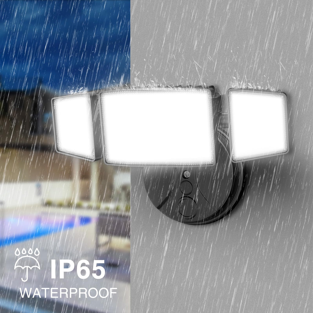 75W Flood Lights Outdoor, Brightness Security Lights Switch Controlled, 3 Adjustable Heads, IP65 Waterproof