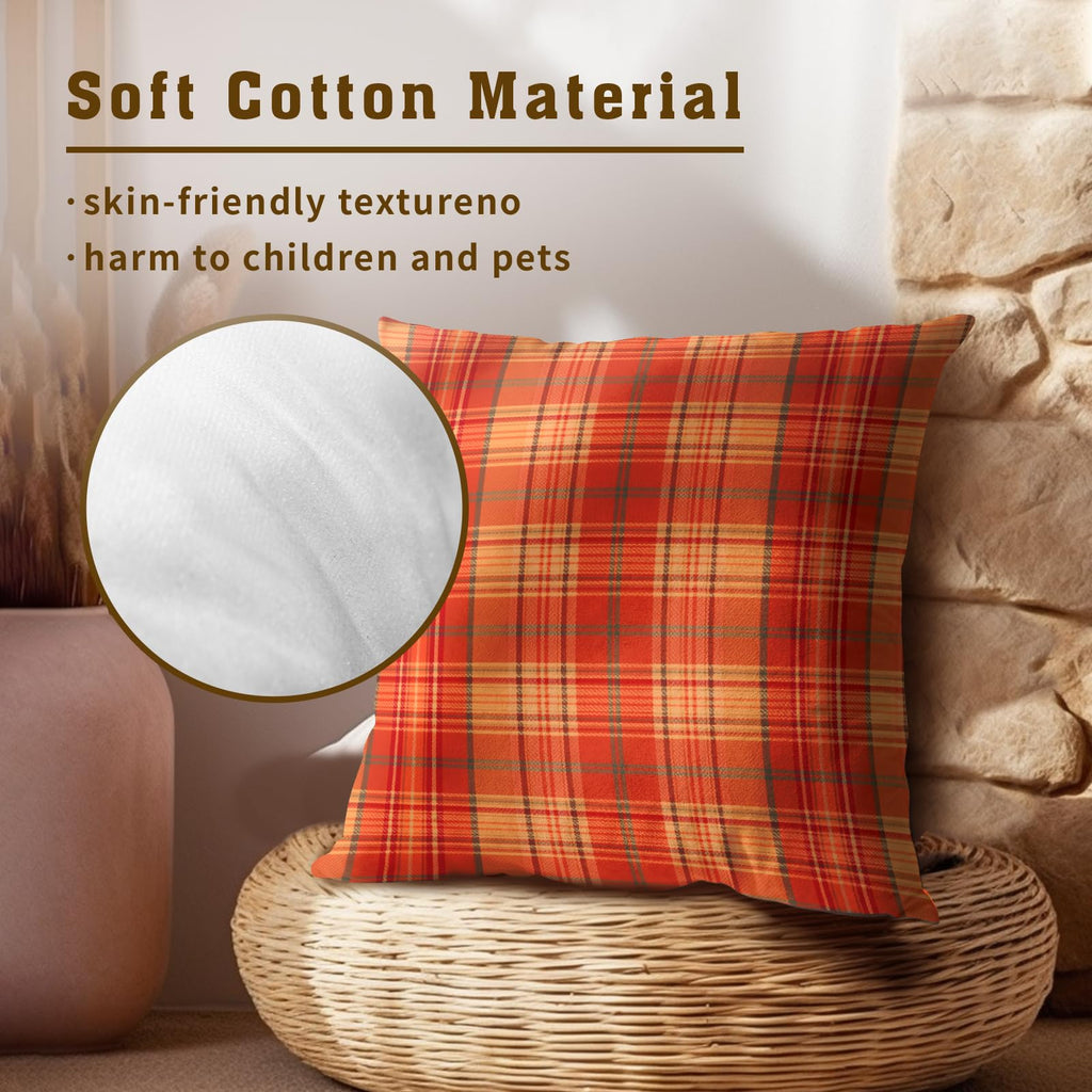 Fall Plaid Throw Pillow Covers 24x24inch Set of 2 Burnt Orange Buffalo Plaid Print Pillowcase Autumn Colored Tartan