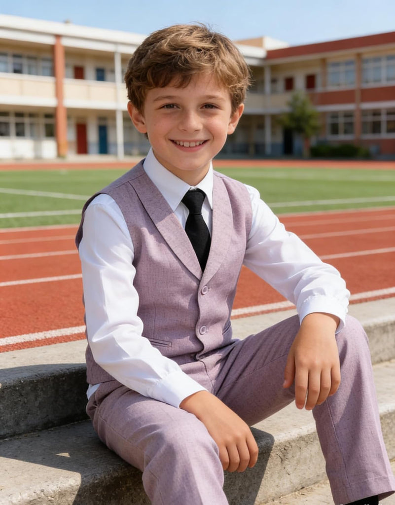 Boys Linen Suit 4 Pcs Beach Summer Outfit Boy Formal Dress Vest Pants