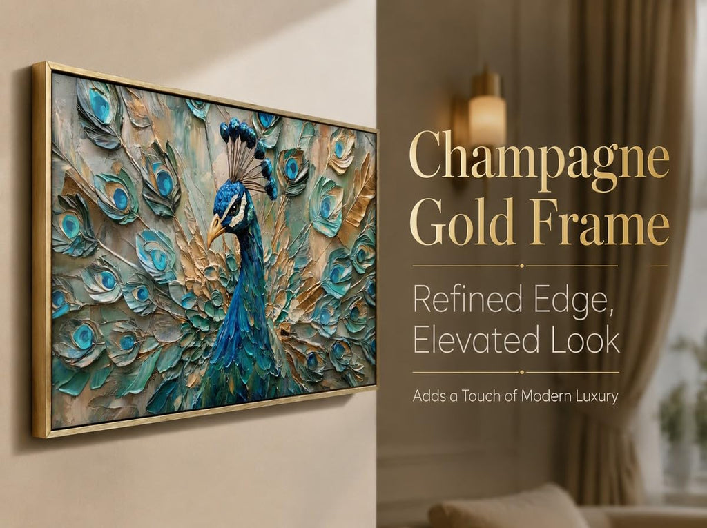Framed Peacock Wall Art, Teal Blue Gold Wall Decor