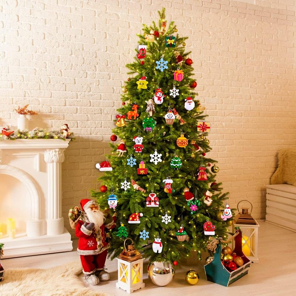 Mini Christmas Tree Hanging Ornaments Tiny Resin Decorations - Set of 40