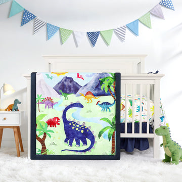 Crib Bedding Set for Baby Girls and Boys, 4 Piece Infant Nursery Bedding Sets, Baby Comforter Set for Crib, Dinosaur