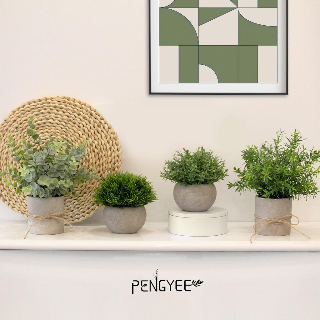 4 Pack Small Potted Eucalyptus Fake Plants Shelf