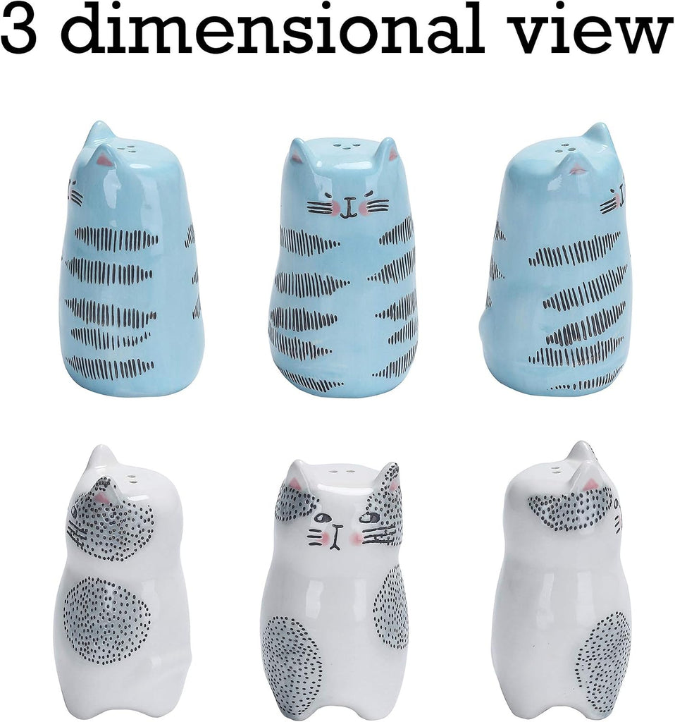 Cartoon Cat Salt & Pepper Shaker Set, Handpainted Stoneware, Dishwasher Safe - Set of 2