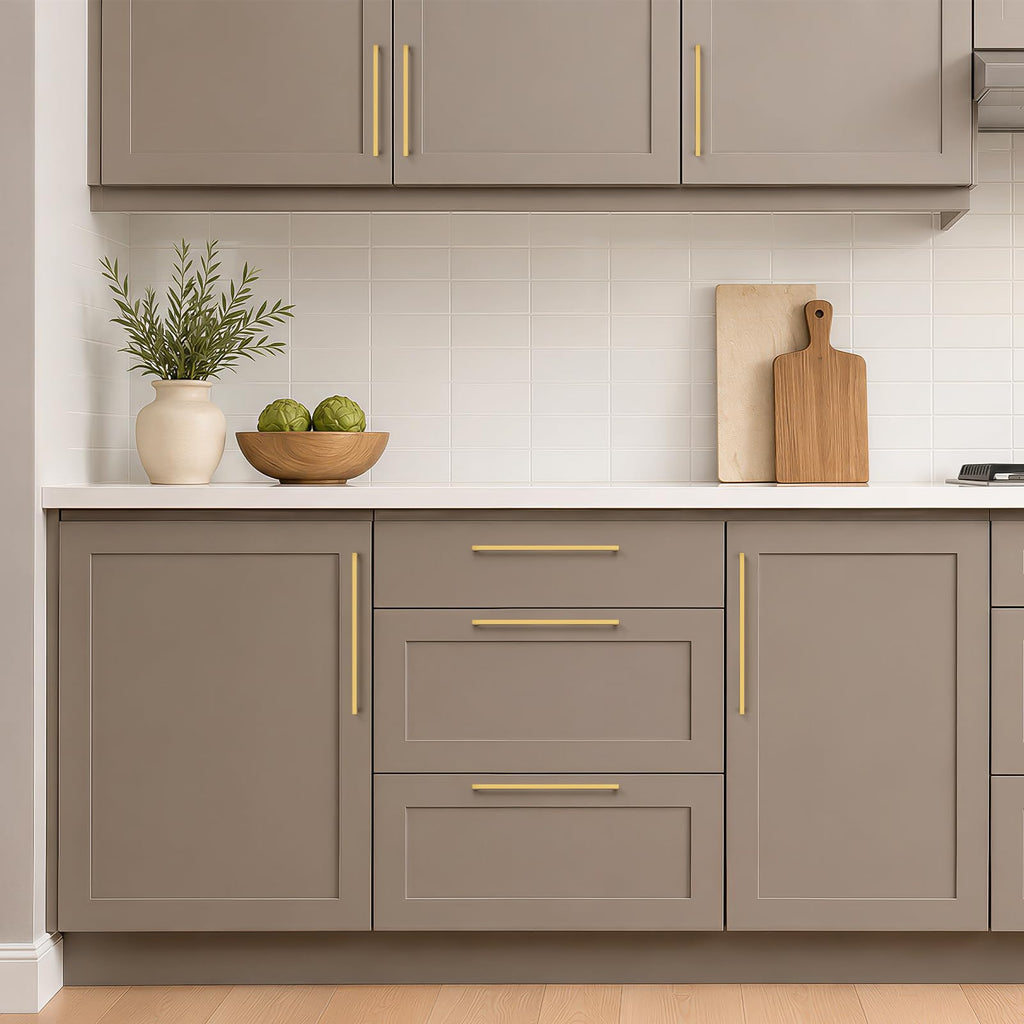 Brushed Brass Solid Pulls Cabinet Handles 8 Inch 20 Pack