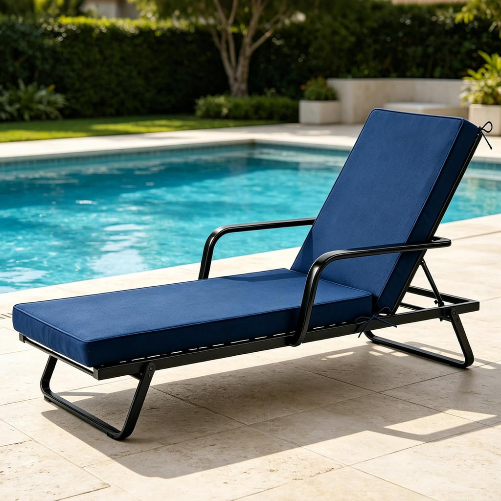 Chaise Lounge Cushions Outdoor, 72"x21"x3", Navy Blue | Waterproof, Fade Resistant, For Pool Beach Patio Hotel