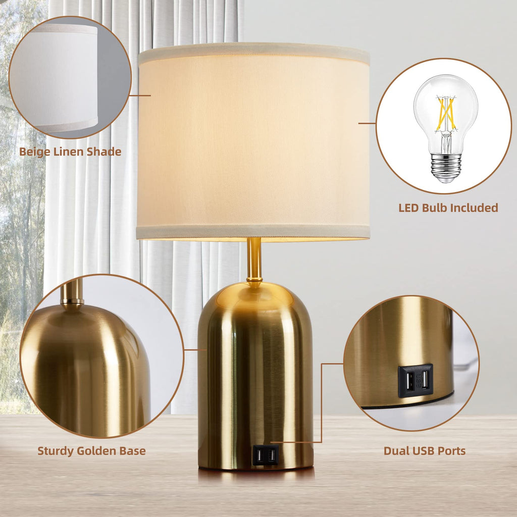 Touch Control Table Lamps Set of 2, Gold Bedside Lamps