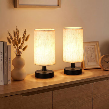 Cordless Table Lamp Rechargeable Small - 2 Pack Beige Black, 4000mAh Battery Operated Lamp with Touch Control