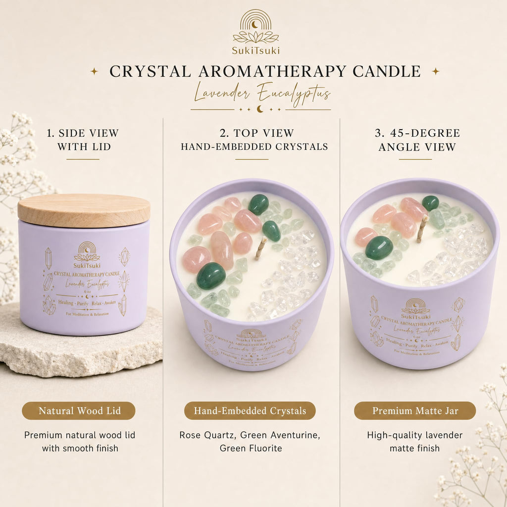 Crystal Scented Candles Set, 2-Pack Soy Wax Tin Candles, Lavender & Eucalyptus Fragrance, Crystal Gift Set with