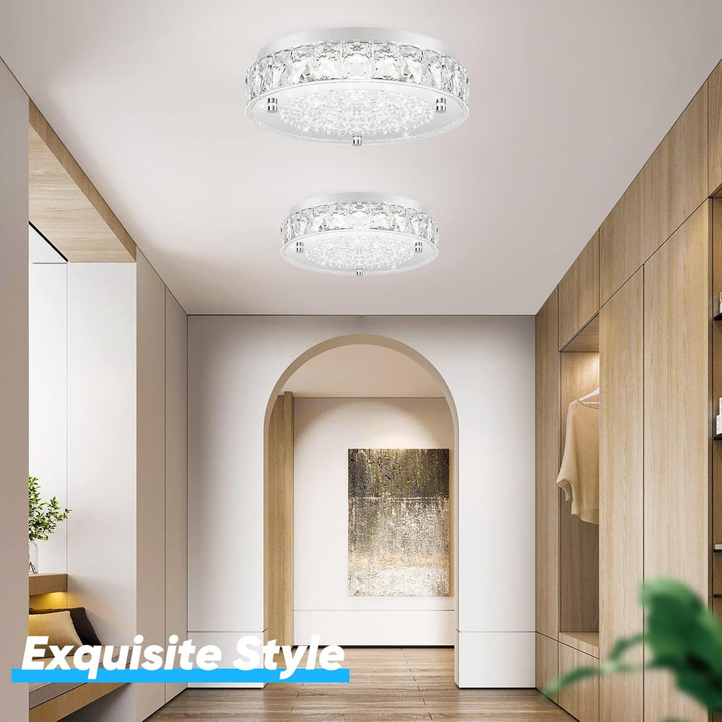 Crystal Chandeliers Flush Mount LED Ceiling Light Fixture, 5000K Daylight White Super Bright 1980LM 11-Inch Dimmable