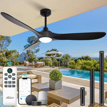 Inspired Maverick Style 60" Outdoor Ceiling Fan with Light 3 Downrods, Smart Wood Ceiling Fan Compatible - Black