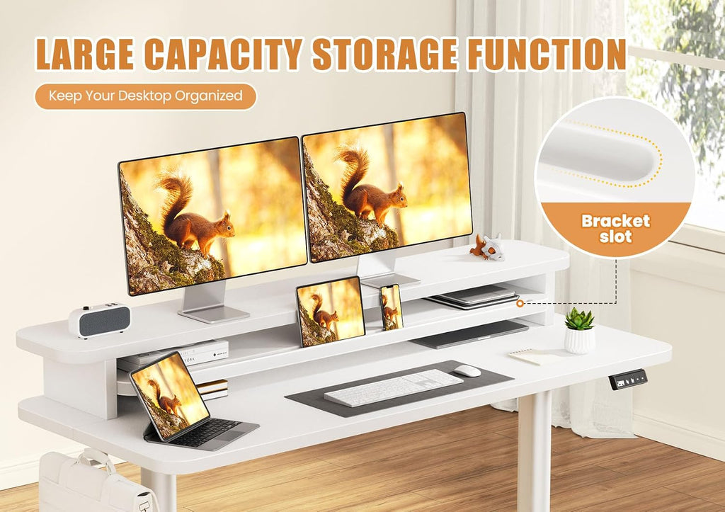 Electric Standing Desk with Dual Monitor Stand, Height Adjustable Desk Sit Stand Desk with Memory Controller, Casters