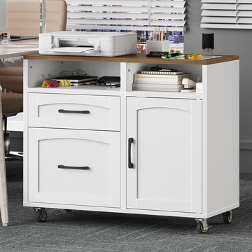 Lateral File Cabinet 2 Drawers, Filing Cabinets | Rolling Office Storage Cabinet with Drawers, Fits A4/Letter-Sized