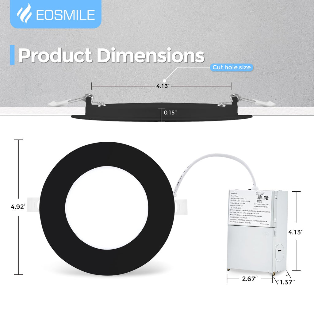 6 Pack 4 Inch Black LED Recessed Light with Junction Box