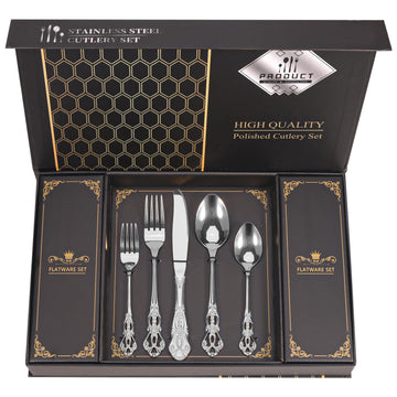 Retro Royal Silverware Set With Gift Box, 20-Pieces Cutlery Set Utensils Stainless Steel Flatware For 4 Kitchen
