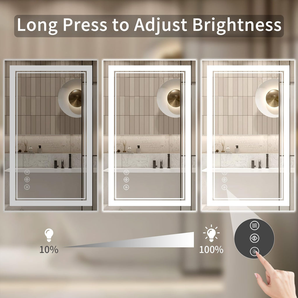 24"x30" LED Bathroom Mirror with Lights, Anti-Fog, Backlit + Front Lit, Dimmable, Led Vanity Mirror for Wall, Lighted
