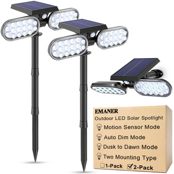 Motion Solar Lights Outdoor, Solar Floodlight, Stay On or Motion Sensor Mode, Dusk to Dawn Security Light, Landscape