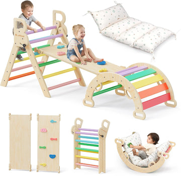 Triangle Set with Cushion, Wooden Climbing Toys for Toddler