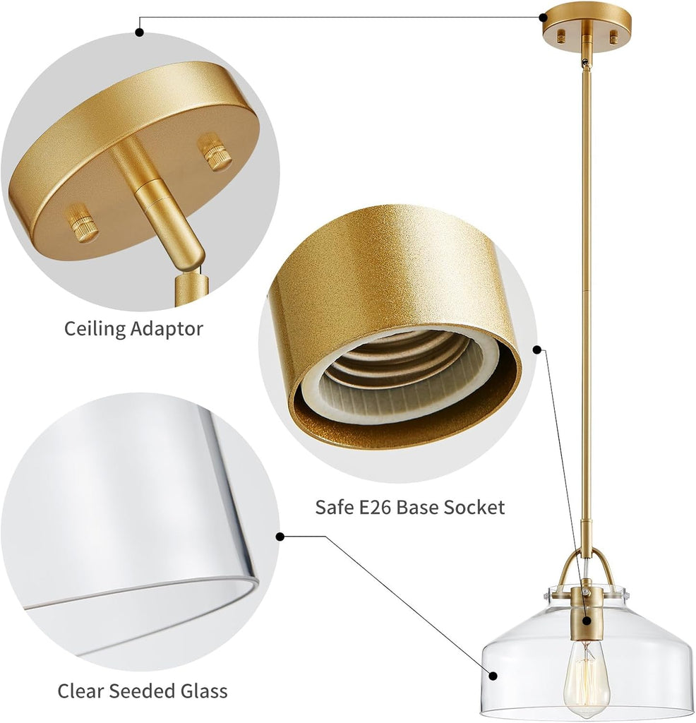 Chandelier Rustic Farmhouse Industrial Round Ceiling Pendant LED Light Fixture with Clear Glass Shades for Dining