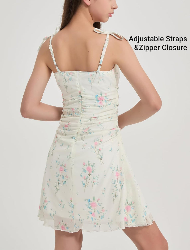 Girls Floral/Swiss Dot Dress Teen Spaghetti Strap Summer Cami Boho