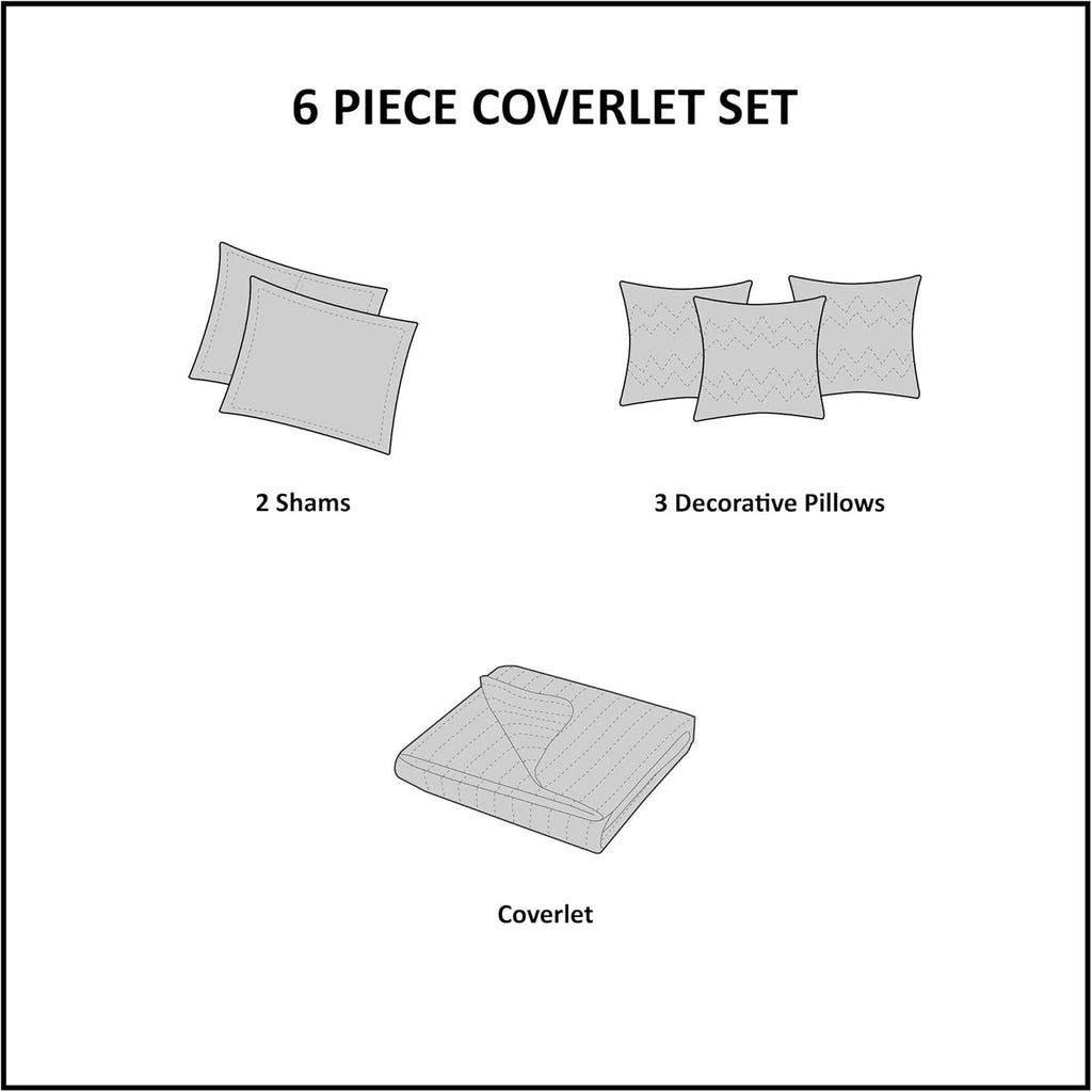 Quilt Set Cottage Coastal Design, 6 Piece Set - All Season, Coverlet Bedspread Lightweight Bedding Layer, Shams, Toss