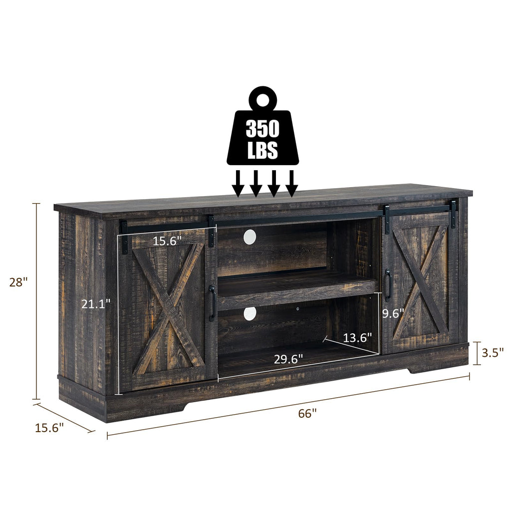 65" TV Stand, Entertainment Center, Black Oak