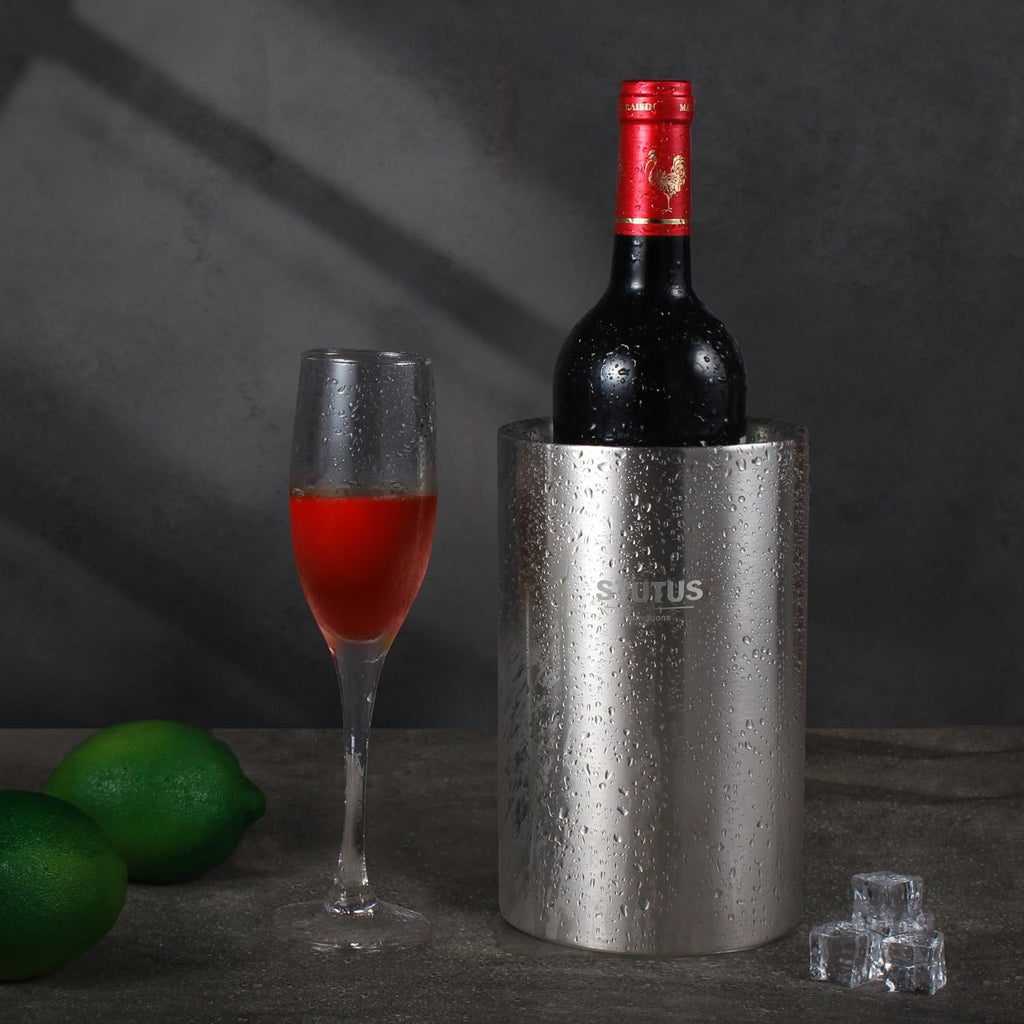 Wine Chiller Bucket, STUTUS Stainless Steel Double Wall White Wine Bottle Cooler Bucket, Insulated Champagne Beer Ice