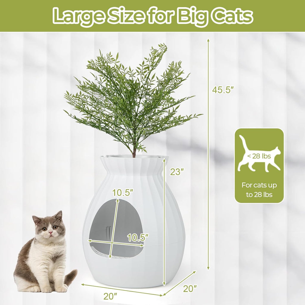 Cat Litter Box Plant - Hidden Litter Box Furniture with Electronic Odor Removal System, Detachable Door Curtain