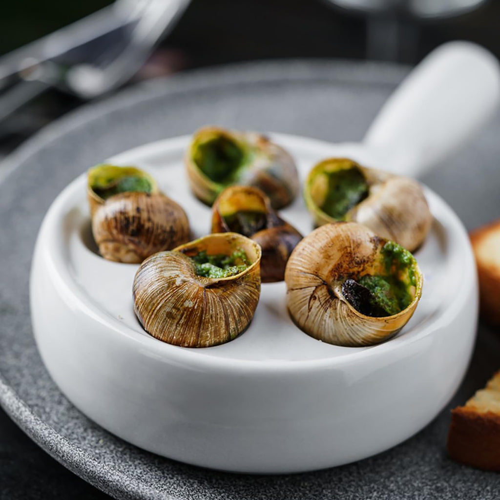 3 Pack Ceramic Escargot Plate With 6 Holes and Handle, 4.8 Inch Small White Small French Escargot Baking Dish Seafood