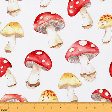 Kawaii Mushroom Fabric By The Yard, Cute Mushrooms Botanical Plants Upholstery Fabric for Chairs, Cartoon Natural