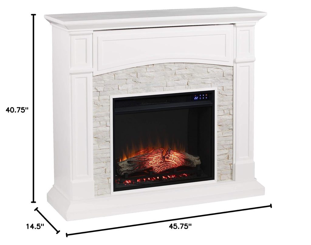 Seneca Electric Touch Screen Media Fireplace - White - Transitional Design, White Glass and Wood - Ideal
