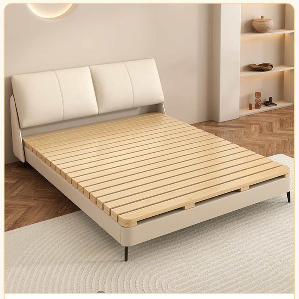 Solid Wood Slatted Bed Frame, Japanese Floor Platform, Natural Wood, 74.8" x 59", Foldable Roll-Up Design, No