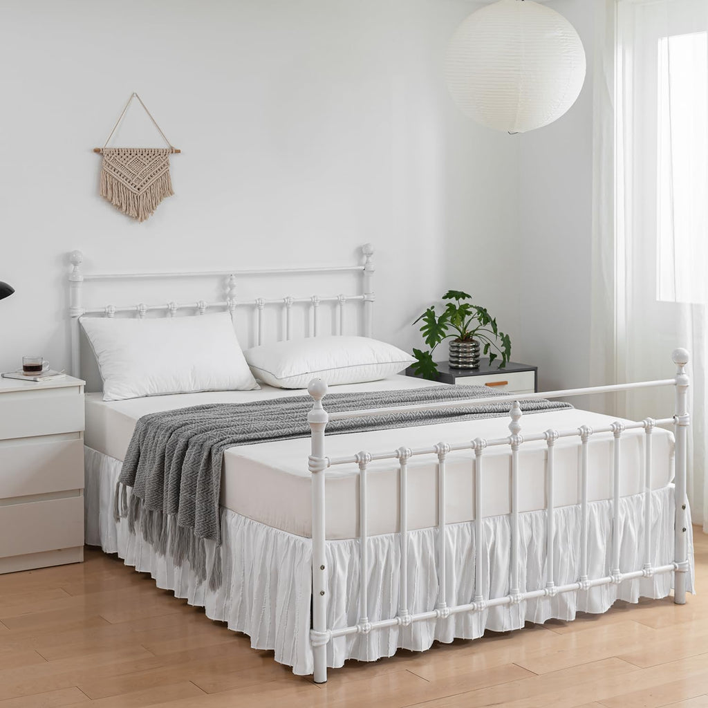 Bed Skirt Twin Size, Ruffled Bed Skirts 14 Inch Drop, White