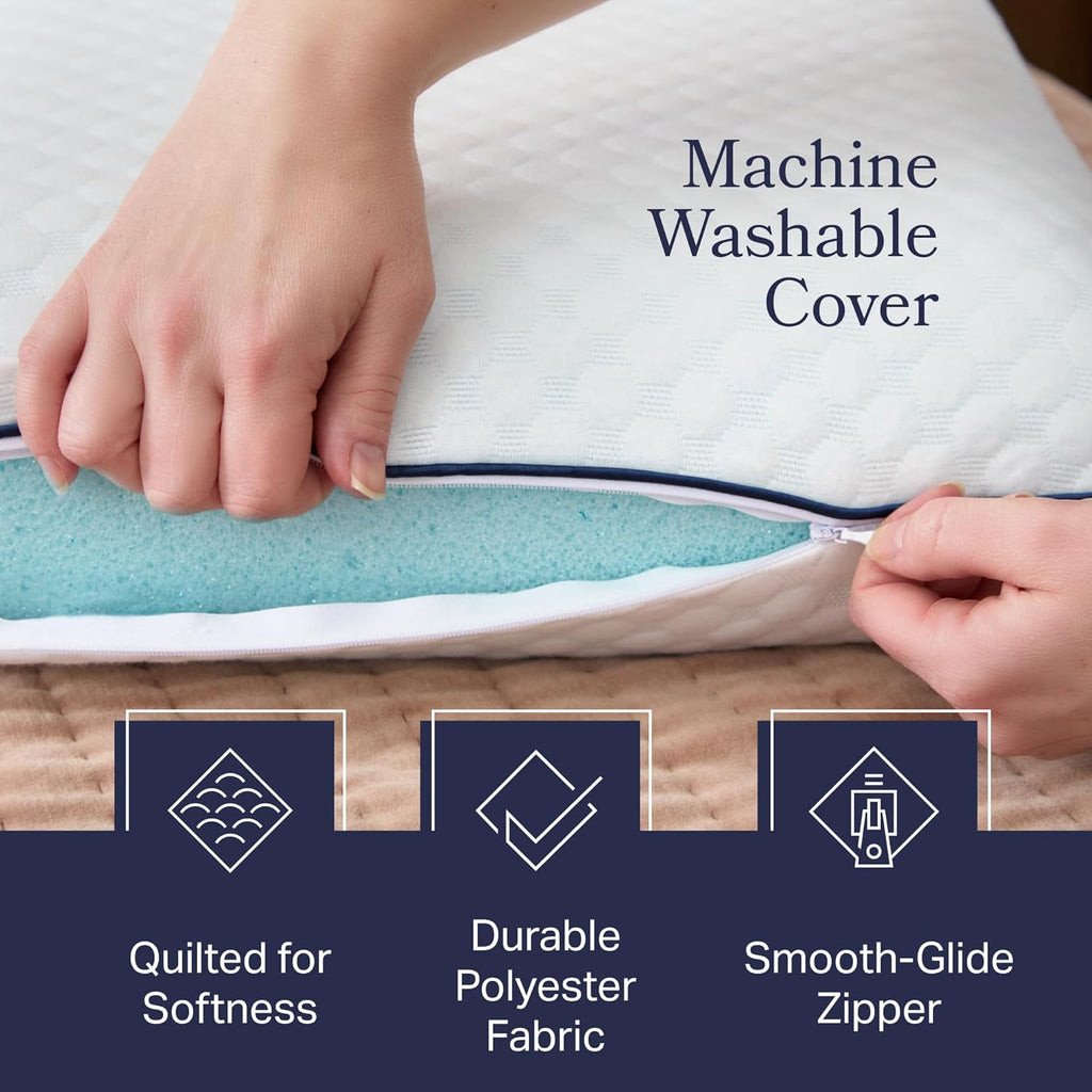 Cooling Gel Memory Foam Pillow for Sleeping - Queen Size, Ventilated Cooling Pillow for Side & Back Sleepers, Neck &