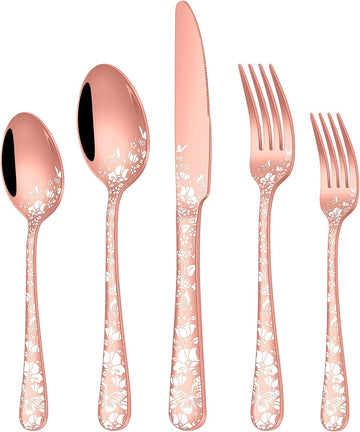 40 Pieces Rose Gold Silverware Set, Stainless Steel Copper Silverware Flatware Cutlery Set for 8