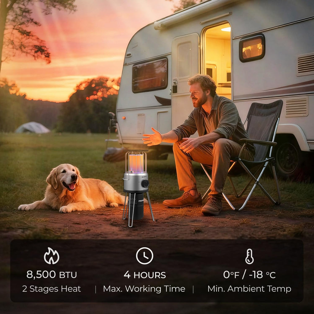 Portable Propane Heater 8500 BTU, 2 Heating Modes Tabletop Outdoor Heater for Camping, Patio, and Outdoor Gatherings