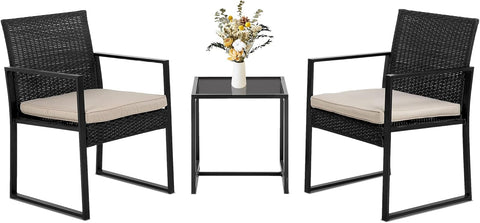 Outdoor 3 Piece Bistro Set Wicker Rocking Chair Rattan Conversation Sets Patio Furniture For Backyard Porch Poolside Lawn A106-B07333F2GF