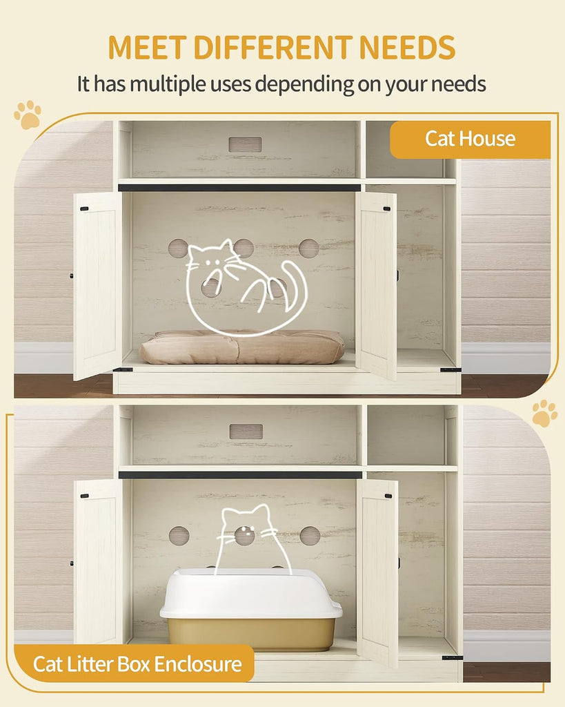 Cat Litter Box Enclosure, Hidden Litter Box Furniture with Storage