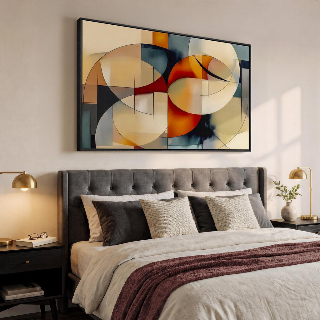 Extra Large Framed Geometric Abstract Wall Art, 60x40 In