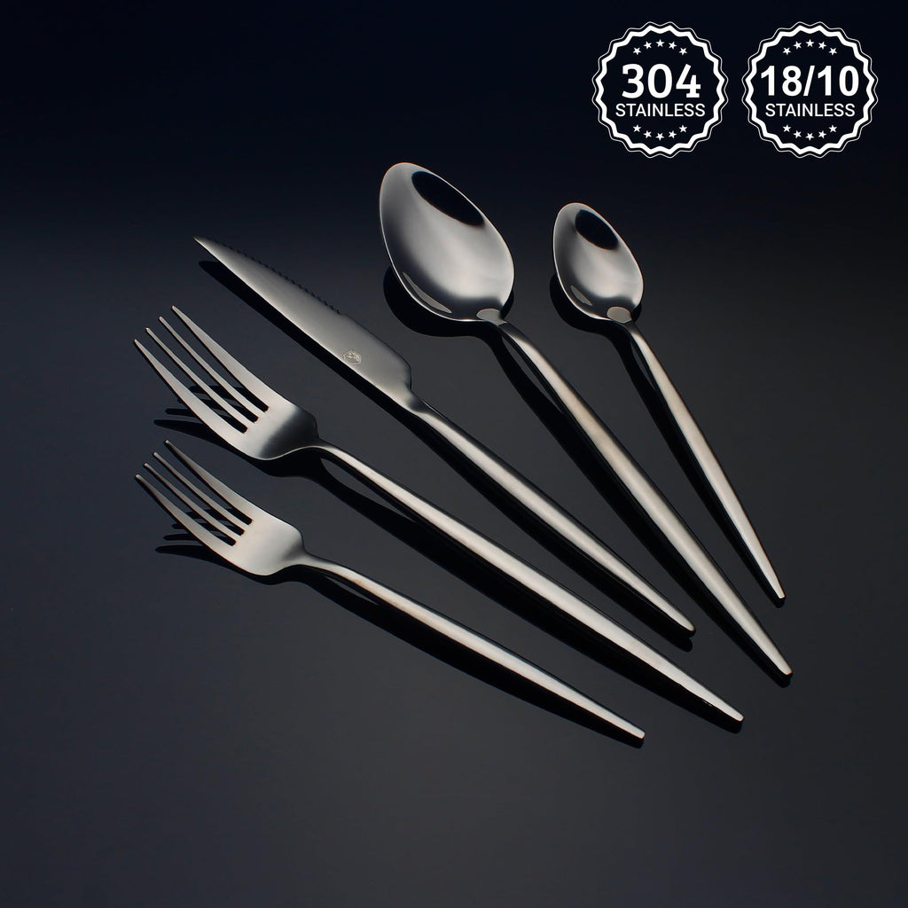 20 Piece Luxury Silverware Set for 4 Black Mirror-Polished 18/10 Stainless Steel Heavy Flatware Set Modern Cutlery