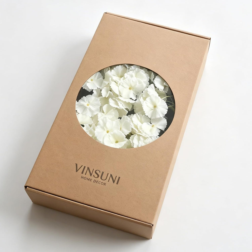 White Silk Hydrangea Flowers with Stems - Set of 12