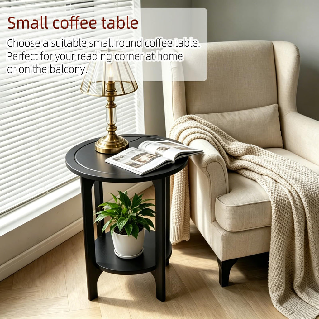 Black Solid Wood Round Side Table