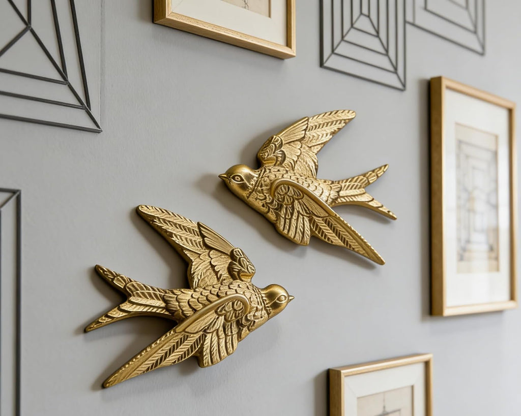 4.75 Inch Gold Swallow Bird Wall Sculpture - Set of 2