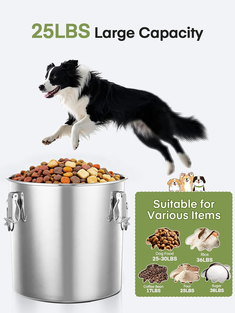 Stainless Steel Dog Food Storage Container, 25/30LB Airtight Moisture Proof